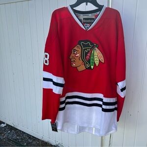 Patrick Kane Reebok Red and Black Center Ice Jersey